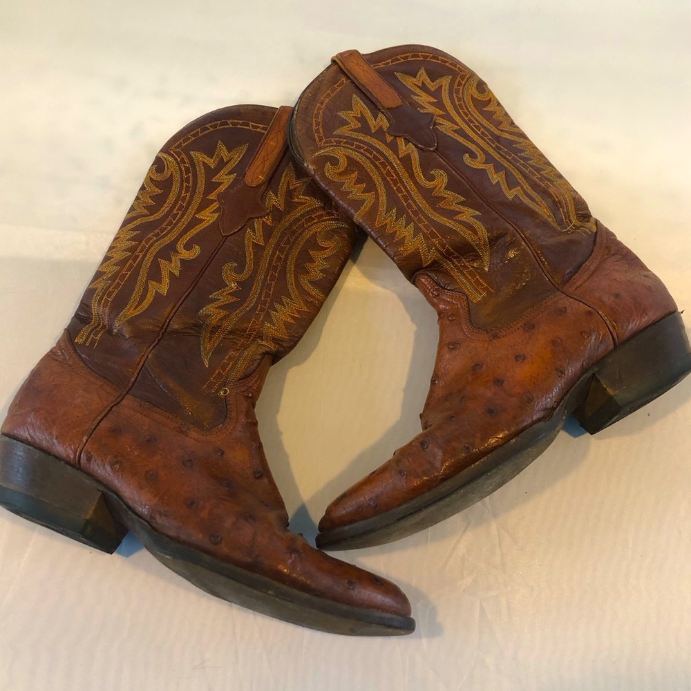 Cowboy Boots , Tan with Deco stitching , Pre-Owned , size US 9